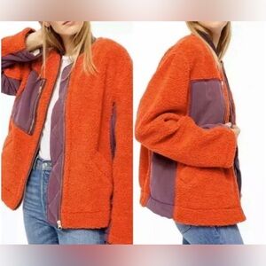 Free People Rivington Sherpa Bomber Jacket, Chili Combo $168 retail Size S